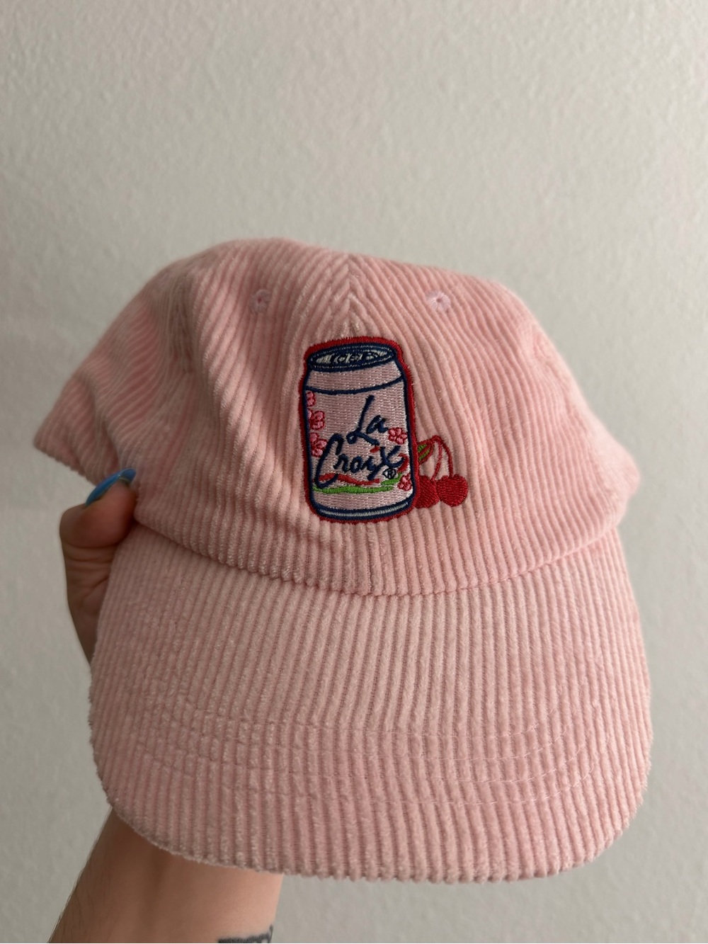 La Croix Cherry Pink Corduroy Baseball Cap Hat